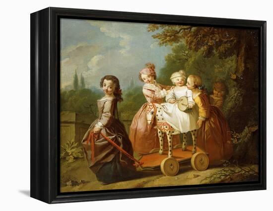 A Young Boy on a Hobbyhorse, with Other Children Playing in a Garden-Philippe Mercier-Framed Premier Image Canvas