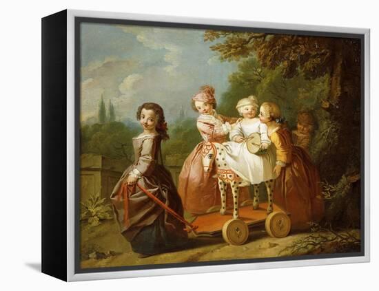 A Young Boy on a Hobbyhorse, with Other Children Playing in a Garden-Philippe Mercier-Framed Premier Image Canvas