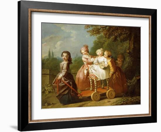 A Young Boy on a Hobbyhorse, with Other Children Playing in a Garden-Philippe Mercier-Framed Giclee Print