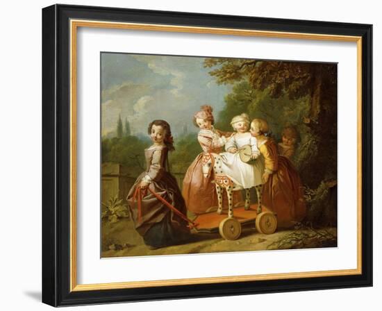 A Young Boy on a Hobbyhorse, with Other Children Playing in a Garden-Philippe Mercier-Framed Giclee Print