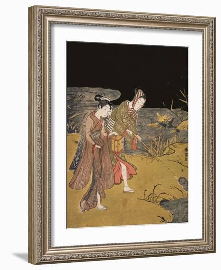 A Young Couple Catching Fireflies at Night on the Banks of a River-Suzuki Harunobu-Framed Giclee Print