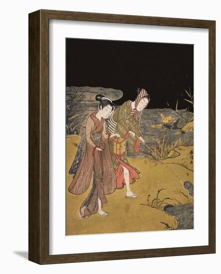 A Young Couple Catching Fireflies at Night on the Banks of a River-Suzuki Harunobu-Framed Giclee Print