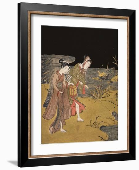 A Young Couple Catching Fireflies at Night on the Banks of a River-Suzuki Harunobu-Framed Giclee Print