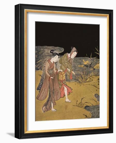 A Young Couple Catching Fireflies at Night on the Banks of a River-Suzuki Harunobu-Framed Giclee Print