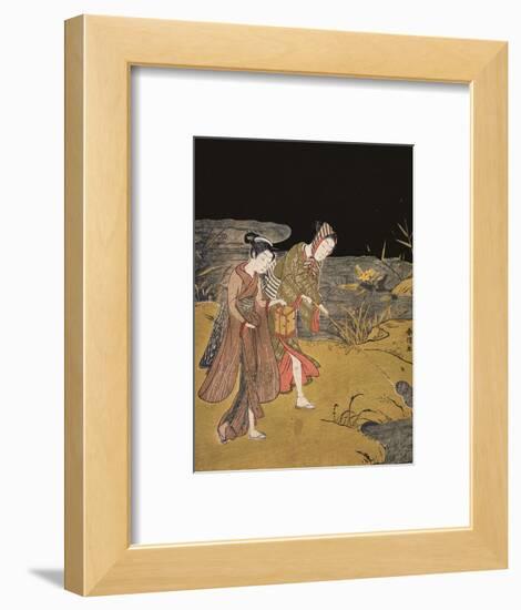 A Young Couple Catching Fireflies at Night on the Banks of a River-Suzuki Harunobu-Framed Premium Giclee Print