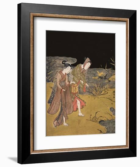 A Young Couple Catching Fireflies at Night on the Banks of a River-Suzuki Harunobu-Framed Premium Giclee Print