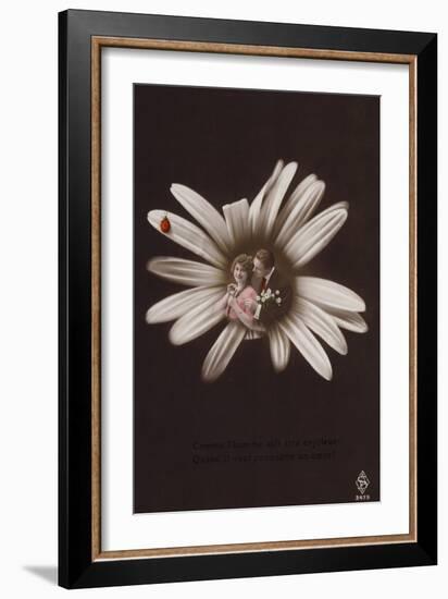 A Young Couple in the Centre of a Flower with Ladybird-null-Framed Photographic Print