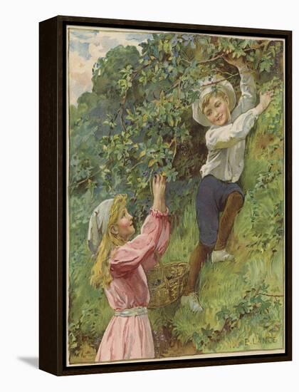 A Young Girl and a Young Boy Picking Blackberries-Eveline Lance-Framed Premier Image Canvas