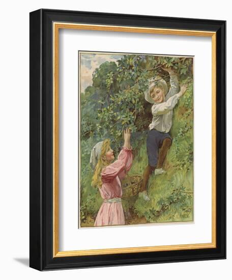 A Young Girl and a Young Boy Picking Blackberries-Eveline Lance-Framed Giclee Print