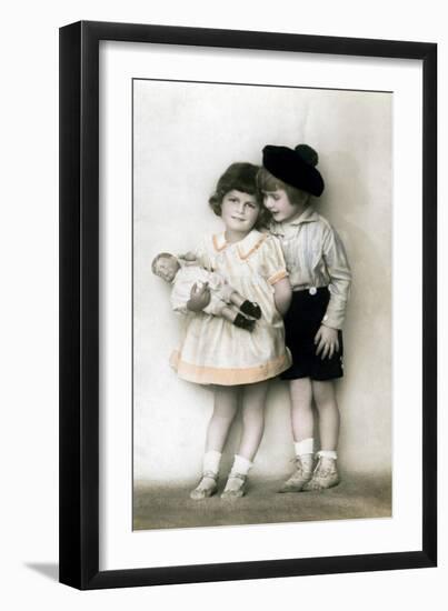 A Young Girl and Boy, Early 20th Century-null-Framed Giclee Print