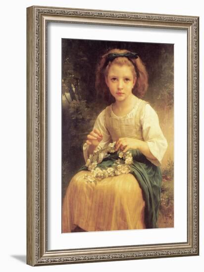 A Young Girl Braids a Garland Crown of Flowers-William Adolphe Bouguereau-Framed Art Print