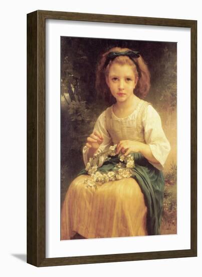 A Young Girl Braids a Garland Crown of Flowers-William Adolphe Bouguereau-Framed Art Print