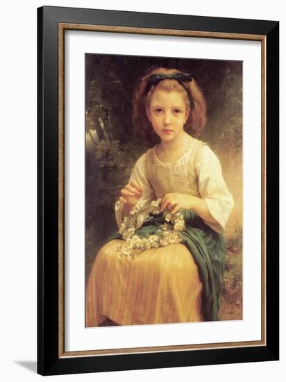 A Young Girl Braids a Garland Crown of Flowers-William Adolphe Bouguereau-Framed Art Print