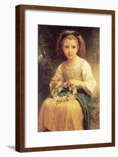 A Young Girl Braids a Garland Crown of Flowers-William Adolphe Bouguereau-Framed Art Print