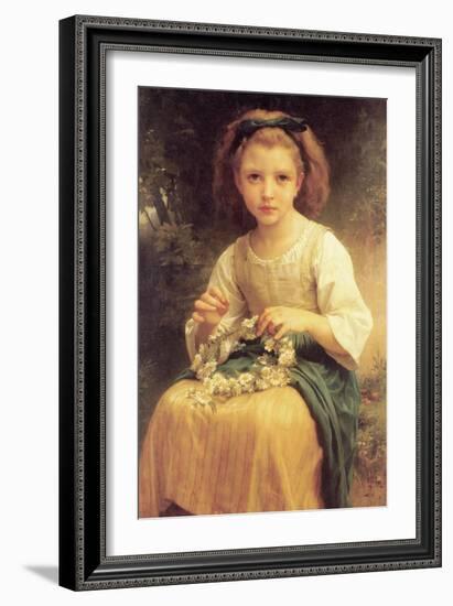 A Young Girl Braids a Garland Crown of Flowers-William Adolphe Bouguereau-Framed Art Print