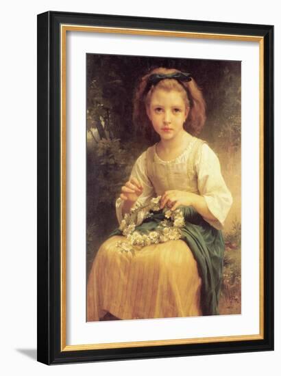 A Young Girl Braids a Garland Crown of Flowers-William Adolphe Bouguereau-Framed Art Print