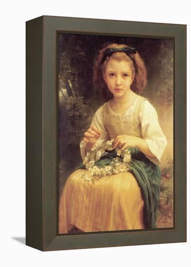 A Young Girl Braids a Garland Crown of Flowers-William Adolphe Bouguereau-Framed Stretched Canvas