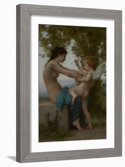 A Young Girl Defending Herself Against Eros, 1880-William Adolphe Bouguereau-Framed Art Print
