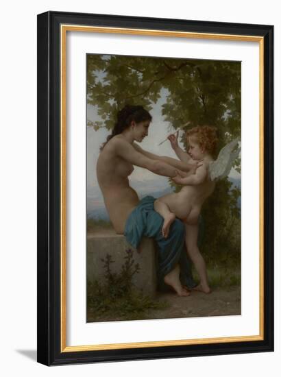 A Young Girl Defending Herself Against Eros, 1880-William Adolphe Bouguereau-Framed Art Print