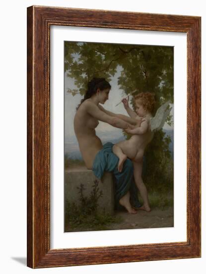 A Young Girl Defending Herself against Eros, c.1880-William-Adolphe Bouguereau-Framed Giclee Print