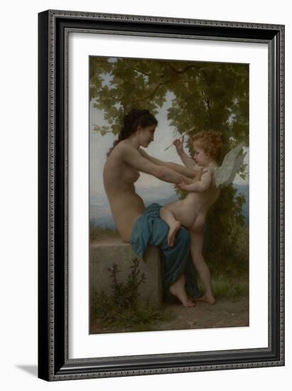 A Young Girl Defending Herself against Eros, c.1880-William-Adolphe Bouguereau-Framed Giclee Print