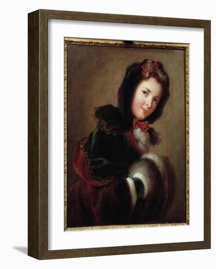 A Young Girl Dressed for Winter with Sleeve and Cape, 18Th Century (Oil on Canvas)-French School-Framed Giclee Print