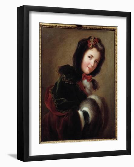 A Young Girl Dressed for Winter with Sleeve and Cape, 18Th Century (Oil on Canvas)-French School-Framed Giclee Print