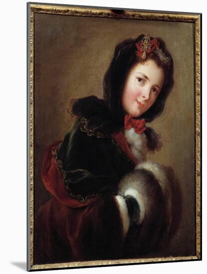 A Young Girl Dressed for Winter with Sleeve and Cape, 18Th Century (Oil on Canvas)-French School-Mounted Giclee Print