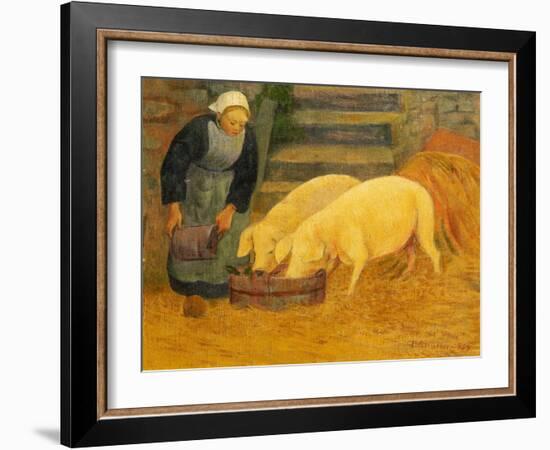 A Young Girl Feeding Two Pigs-Paul Serusier-Framed Giclee Print