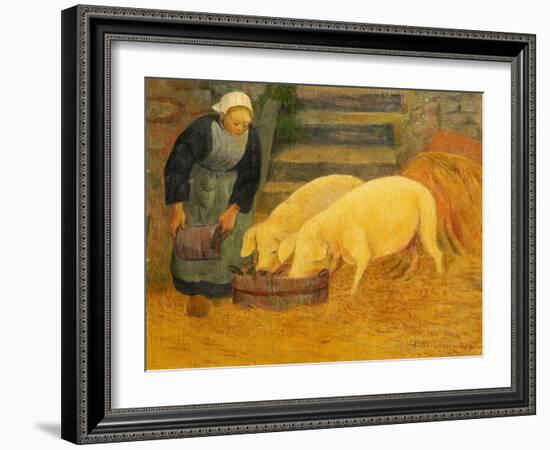 A Young Girl Feeding Two Pigs-Paul Serusier-Framed Giclee Print