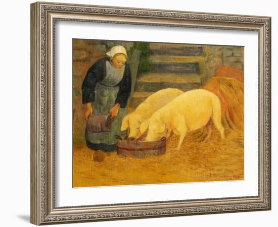 A Young Girl Feeding Two Pigs-Paul Serusier-Framed Giclee Print