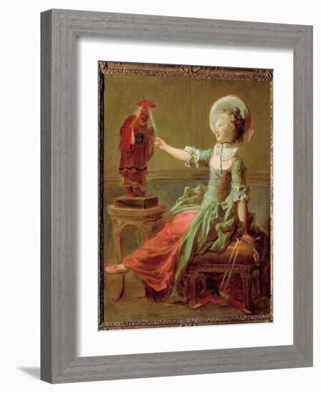 A Young Girl Has Fun with a Chinese Statue Pulling Her Hair, 18Th Century (Oil on Canvas)-Jean-Honore Fragonard-Framed Giclee Print