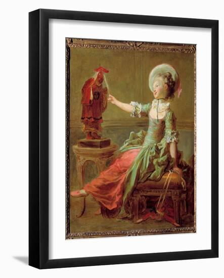 A Young Girl Has Fun with a Chinese Statue Pulling Her Hair, 18Th Century (Oil on Canvas)-Jean-Honore Fragonard-Framed Giclee Print