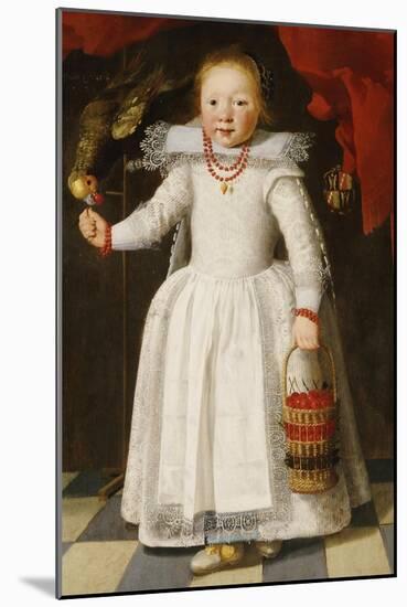 A Young Girl Holding a Basket of Cherries with a Parrot on a Perch, 1625-Cornelis De Vos-Mounted Giclee Print