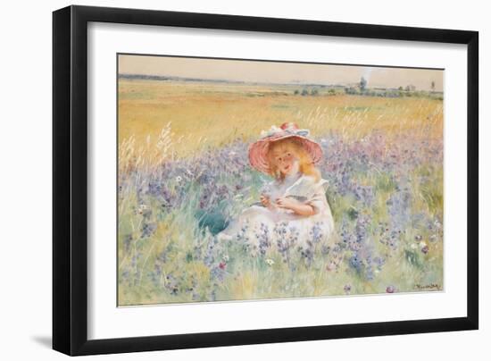 A Young Girl in a Field of Salvia, Oxeye Daisies and Meadow Foxtail, (W/C, Gouache)-Konstantin Egorovich Makovsky-Framed Giclee Print