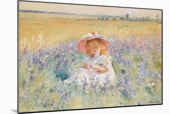 A Young Girl in a Field of Salvia, Oxeye Daisies and Meadow Foxtail, (W/C, Gouache)-Konstantin Egorovich Makovsky-Mounted Giclee Print