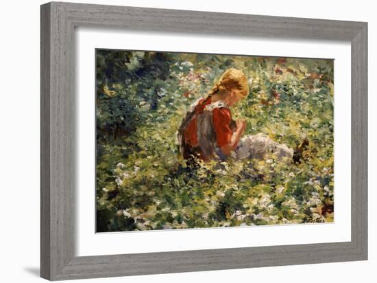 A Young Girl in a Flower Garden-Evert Pieters-Framed Giclee Print