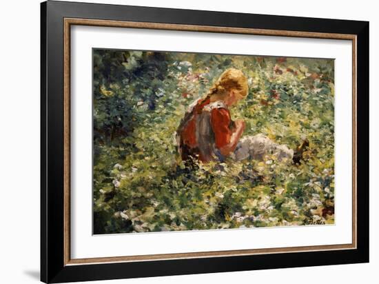 A Young Girl in a Flower Garden-Evert Pieters-Framed Giclee Print