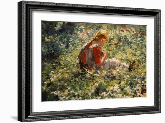 A Young Girl in a Flower Garden-Evert Pieters-Framed Giclee Print