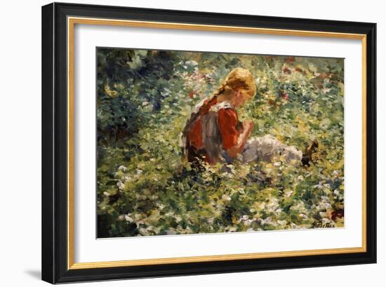 A Young Girl in a Flower Garden-Evert Pieters-Framed Giclee Print