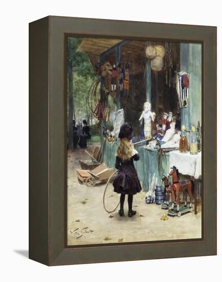 A Young Girl in the Jardins Des Champs Elysees-Victor Gilbert-Framed Premier Image Canvas