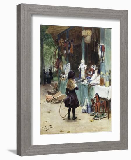 A Young Girl in the Jardins Des Champs Elysees-Victor Gilbert-Framed Giclee Print