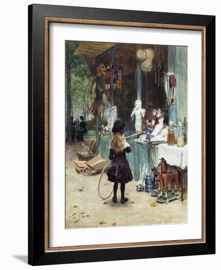 A Young Girl in the Jardins Des Champs Elysees-Victor Gilbert-Framed Giclee Print