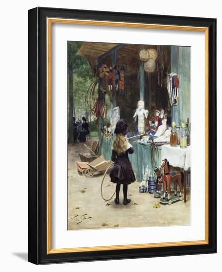 A Young Girl in the Jardins Des Champs Elysees-Victor Gilbert-Framed Giclee Print