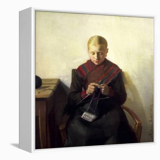 A Young Girl Knitting, Maren Brens, 1887-Michael Peter Ancher-Framed Premier Image Canvas