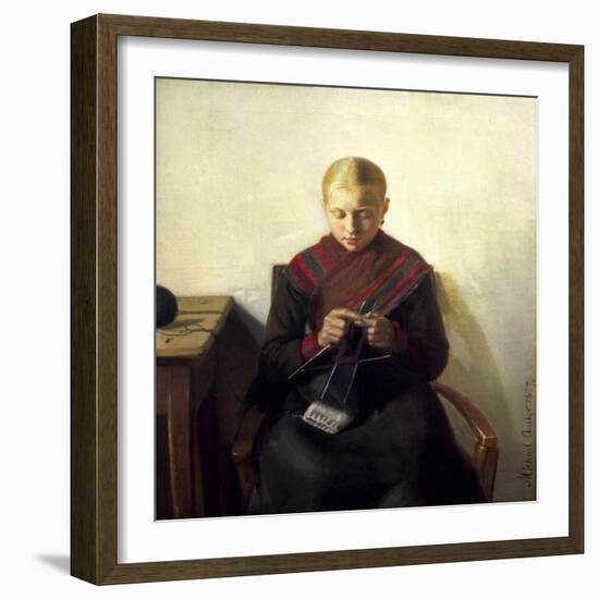 A Young Girl Knitting, Maren Brens, 1887-Michael Peter Ancher-Framed Giclee Print