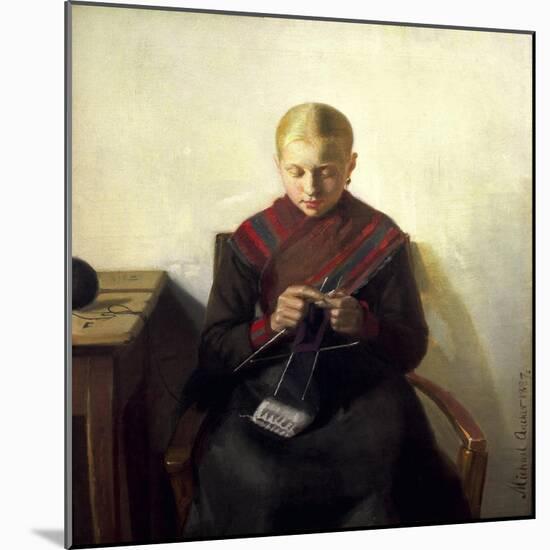 A Young Girl Knitting, Maren Brens, 1887-Michael Peter Ancher-Mounted Giclee Print