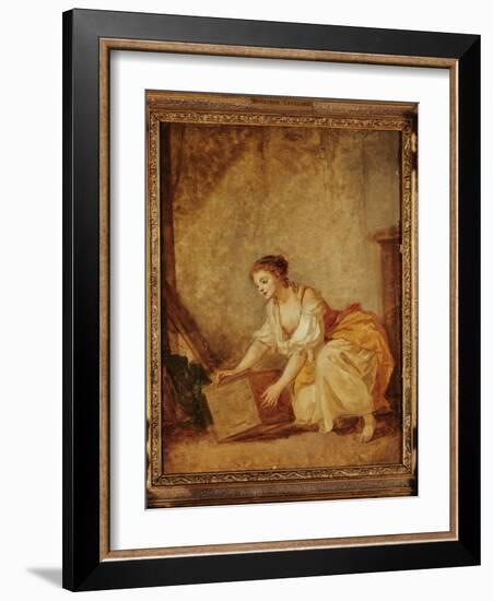 A Young Girl Lifting a Chest-Jean-Baptiste Greuze-Framed Giclee Print