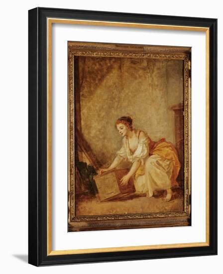 A Young Girl Lifting a Chest-Jean-Baptiste Greuze-Framed Giclee Print