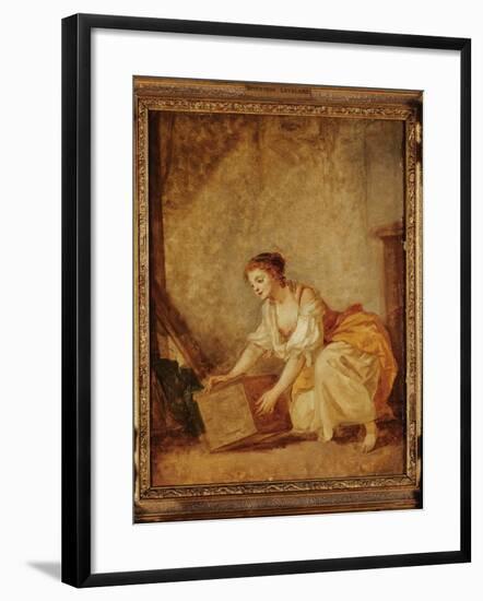 A Young Girl Lifting a Chest-Jean-Baptiste Greuze-Framed Giclee Print